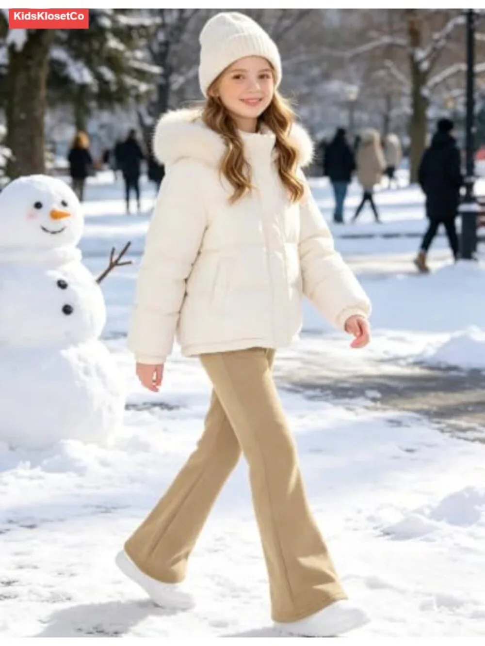 Girls Fleece Lined Flare Leggings Bell Bottom Pants Kids Winter
